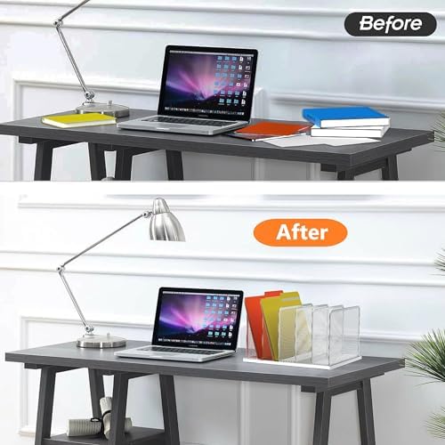 Kuntine.B Desk File Organizer Upright Mesh Desktop Organizer File Sorter Office Organization File Holder for Home, Office & Classroom (Silver, 1 Pack 5-Section)