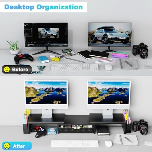 Spacrea Dual Monitor Stand Riser with Drawer and 2 Pen Holders