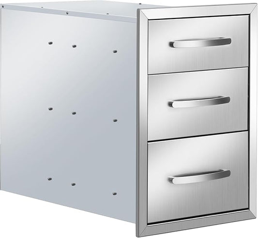 Outdoor Kitchen Drawers Stainless Steel 14W x 20.3H x 23D Inch, Flush Mount Triple BBQ Island Drawers with Handle for Outdoor Kitchens, Patio or Grill Station