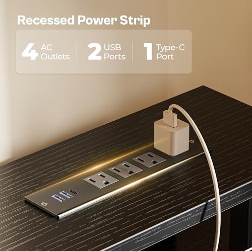 Huuger 55 inch Computer Desk with Power Outlets & 4 Drawers