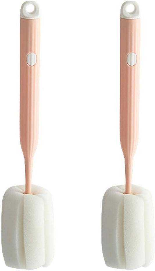 Bottle Soft Brush -2Pcs Sponge Bottle Brush Soft and Easy to Clean, Baby Bottle Sponge Brush Can Effectively Remove The Stain Residue On The Bottom of The Cup(Pink-Brush)