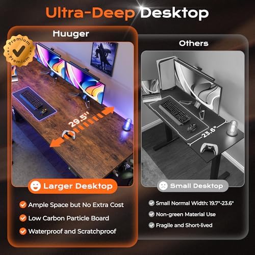 Huuger 78.7'' x 29.5'' Large Electric Standing Desk, Height Adjustable Computer Desk, 29.5" Deep Desktop, Stand up Gaming Office Desk with 2 Hooks, 3 Preset Heights, for Home Office, Rustic Brown
