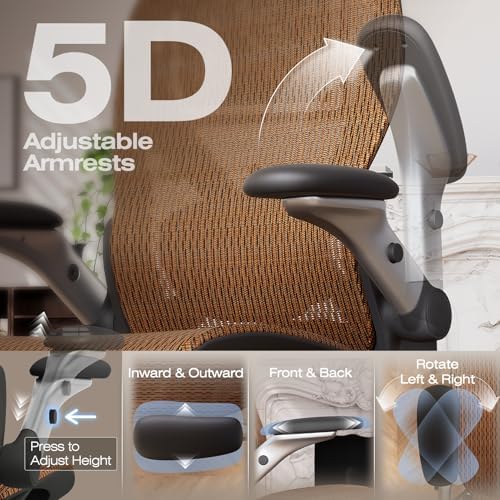 ELABEST X100 Ergonomic Mesh Office Chair with Footrest, Big and Tall Home Desk Chair with 5D Flip-Up Arms, Adjustable 3D Lumbar Support, Gaming & Executive Computer Chair (Tangerine Burst)