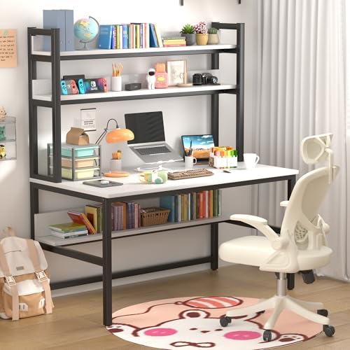 Aquzee Desk with Shelves, Computer Desk with Hutch, 55"