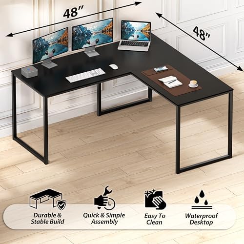 SHW Mission 48 x 48 L-Shape Home Office Computer Desk, Black
