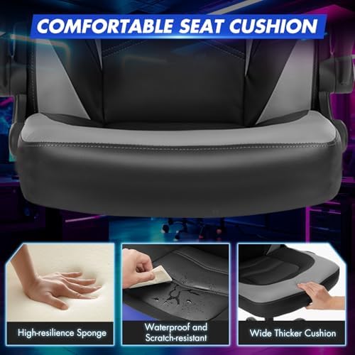 Sweetcrispy Computer Desk Chair, Lumbar Support Video Game Chair PU Leather