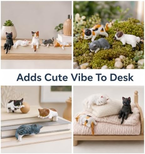 12 Pcs Cat Desk Figurines for Office, Cat Trinkets Computer Monitor Decor