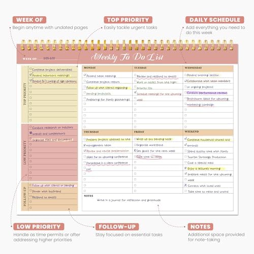 Weekly To Do List Notepad with 52 Undated Sheets（8.5"×11"）- Undated Weekly Planner Notepad for Office Desk Accessories and Supplies - Sunshine Petal