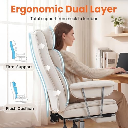 NEO CHAIR Big & Tall Leather Office Chair, High Back, Lumbar Support, White