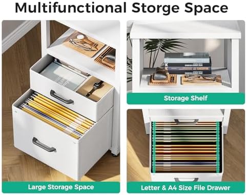Coleshome 55 Inch L Shaped Office Desk with 6 Drawers, Power Outlet, White