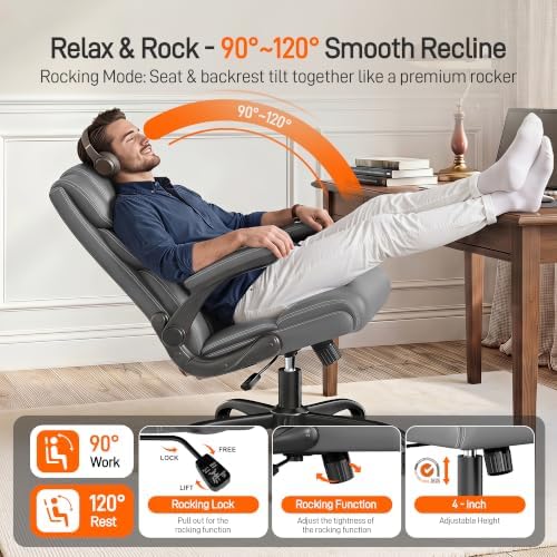 Office Chair, Executive Mid-Back Computer Desk Chair with Flip-up Armrests