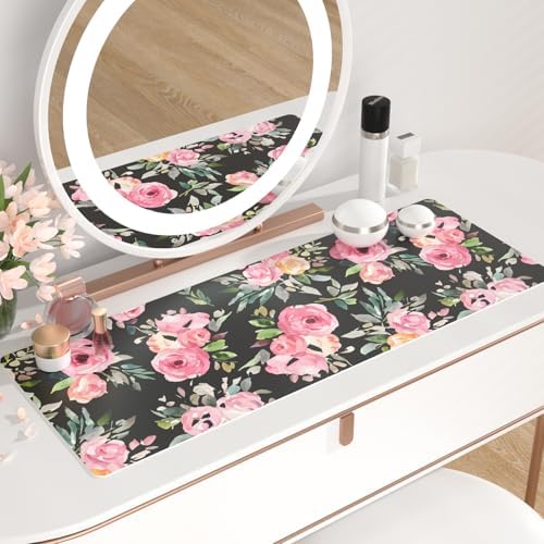 QiyI PU Leather Large Mouse Pad, Office Décor, 31.5" x 11.8", Pink Flowers