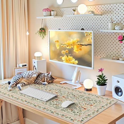 iCasso Desk Mat for Keyboard and Mouse, Large Mouse Pad, 35.4x15.7in,Beige