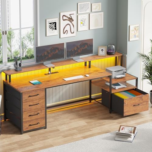 SEDETA 66'' Computer Desk with 5 Drawer, Power Outlet for Home Office
