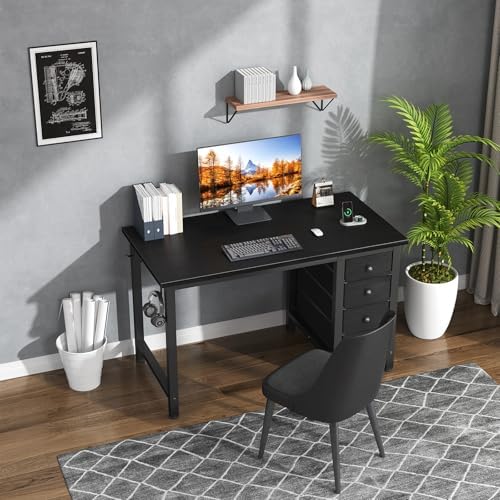 Lufeiya Small Gaming Desk with 4 Drawers, 40 Inch Kids Girls Teen Cute Study Desk for Bedroom, Reversible Work Computer Writing Table Desks for Small Space Home Office, Black