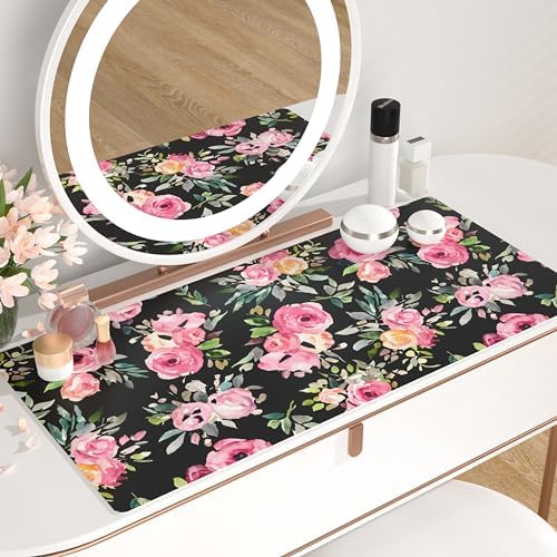 QiyI PU Leather Large Mouse Pad, Office Décor, 31.5" x 15.7", Pink Flowers