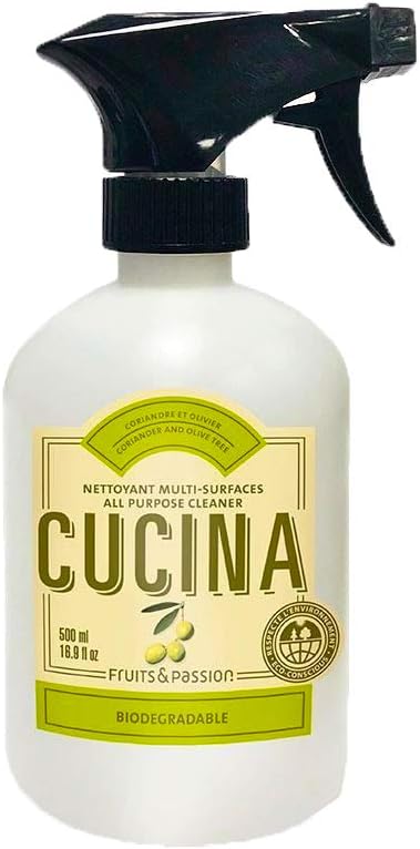 Fruits and passion Cucina Biodegradable Water Based All Purpose Cleaner Household Multi-Surface Spray 500 Milliliter (Coriander and Olive Tree)