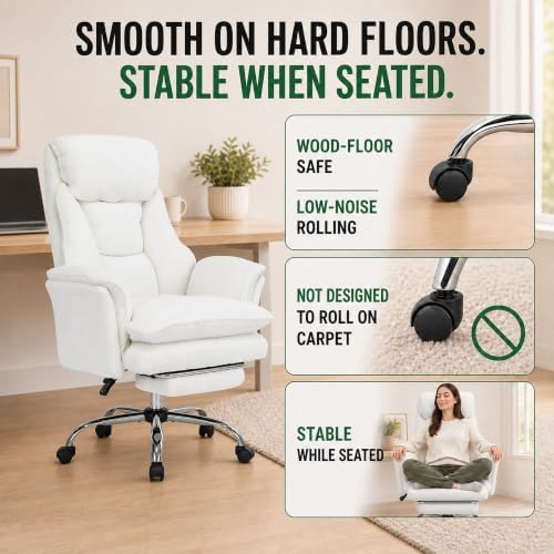 Criss Cross Office Chair with Wheels,Flip-Up Arms and Footrest, White