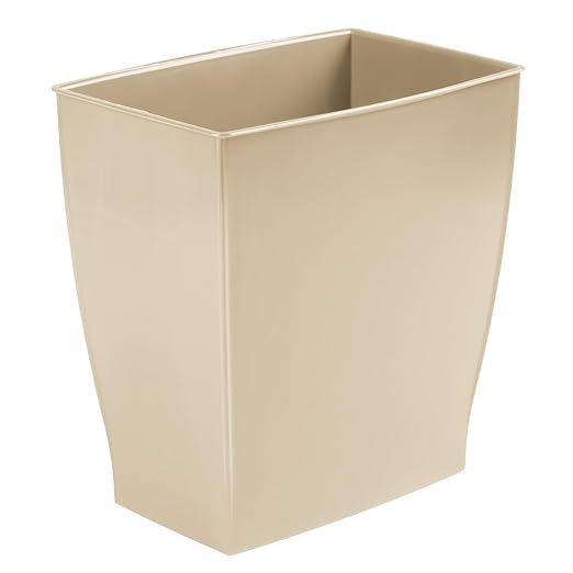 iDesign Small Plastic Bathroom Trash Can, Slim Rectangle Garbage Bin for Bedroom, Office, Dorm, 2-Pack, Brown