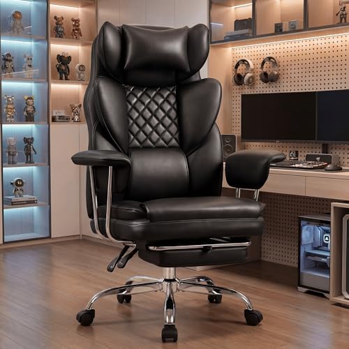 NEO CHAIR Big & Tall Leather Office Chair, High Back, Lumbar Support, Black