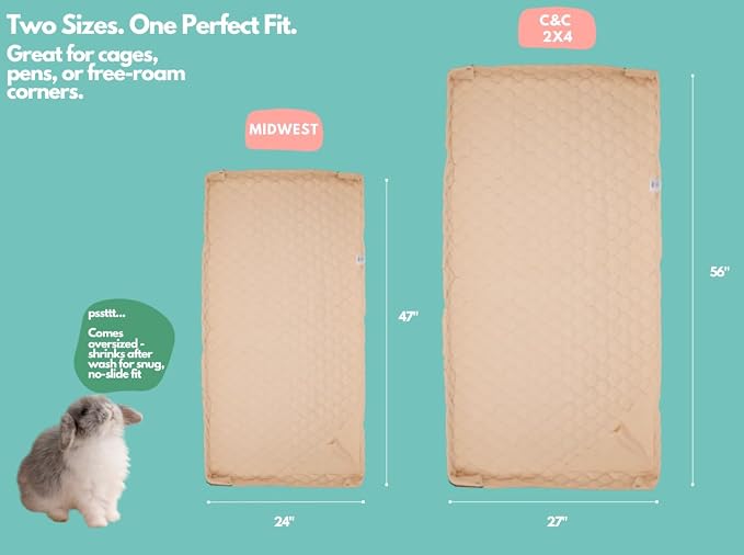 Hopp'd™ HutchLiner 2.0 Premium Guinea Pig Cage Liner Washable Fleece Bedding for Rabbits & Guinea Pigs | Waterproof, Odor Control, Cooling Mat, Anti-Slip Bunny Mat & Pee Pad | Midwest Cages (47x24)