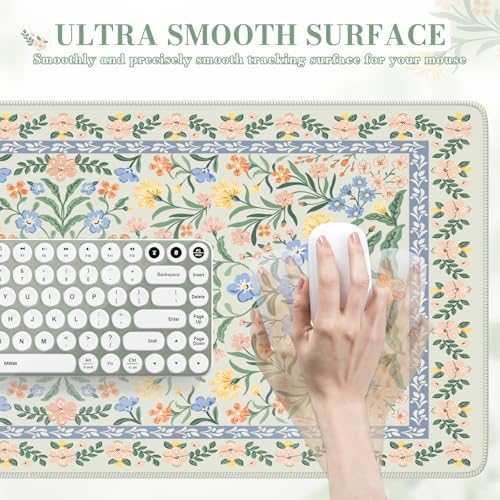 iCasso Desk Mat for Office Decor,35.4 x 15.7 in,Cute Green Floral