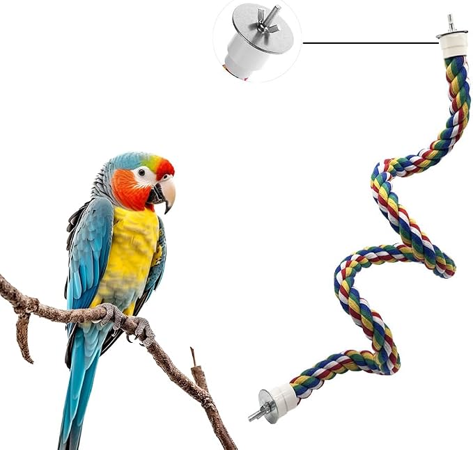 31.5'' Bendable Climbing Bird Rope Perch for Cage, Metal Nut | Bird Cage Accessories, Cotton Rope, Colorful Fun Bungee Toy, For Parrot