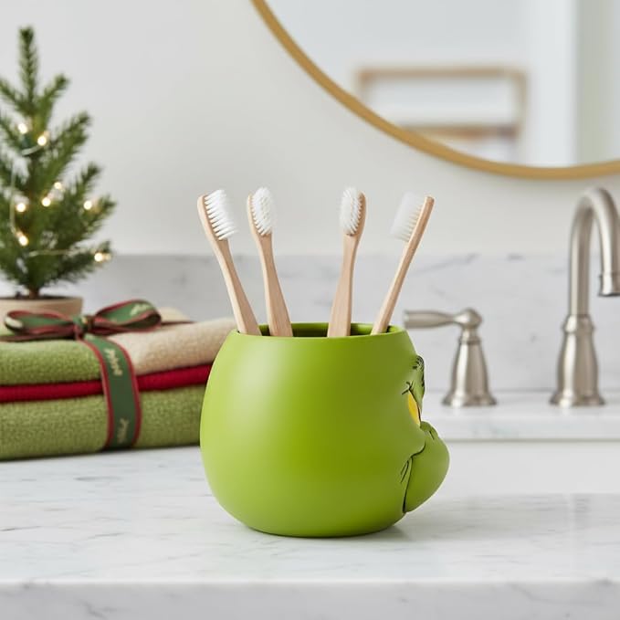 Dr. Seuss The Grinch Holiday Christmas Toothbrush Holder - Makeup Brushes/Pens Tumbler, (Officially Licensed Product) by Franco