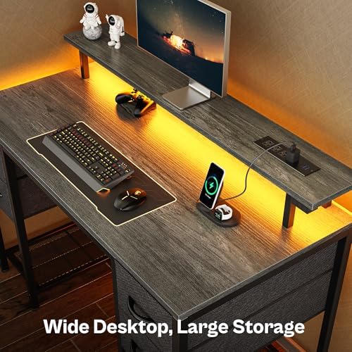 Huuger 47 inch Computer Desk with Power Outlets & 4 Drawers
