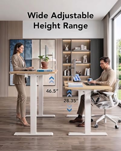 HUANUO 55x27 Inch Electric Standing Desk, Height Adjustable, Light Walnut