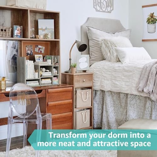 NUTIKAS Desk Shelves Desktop Organizer Shlef - Grey Office Organization for Top of Desk Organizers and Accessories Corner Bookshelf Table Top Shelving Small Hutch Decorations for Office