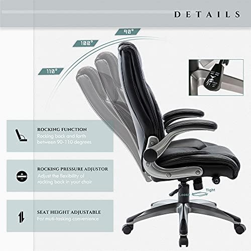 COLAMY Ergonomic PU Leather Executive Office Chairs with Flip-Up Arms,Black