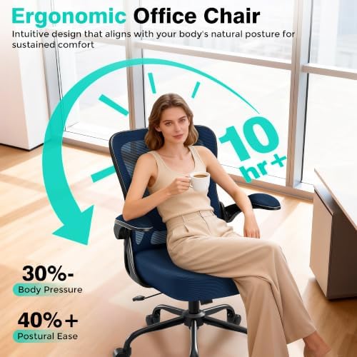 AreShark Office Chair - Ergonomic Breathable Mesh Desk Chair with Adjustable Lumbar Support and Flip-up Armrests - Executive High Back Rolling Swivel Comfortable Computer Gaming Chair for Home Office