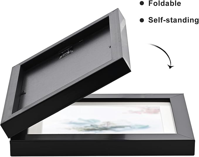 Double Hinged 4x4 Picture Frame with Real Glass-Tabletop or Wall Mounted, Display for 3x3 & 4x4 Photos (with/without Mat)-Classic Black, For Family Photos & Wedding Memories-H44X2