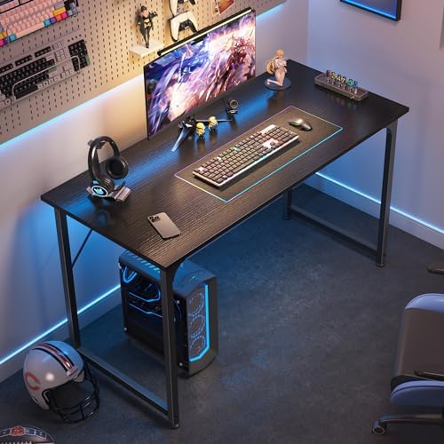 Huuger Modern Simple Office Desk, 40 Inch Gaming Desk with Storage, Black Metal Frame, Large Legroom