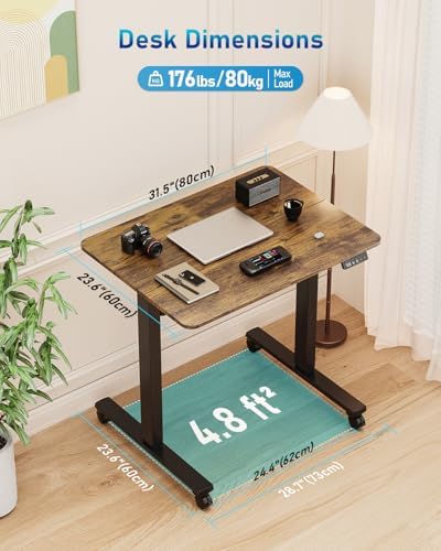 32" Small Rolling Electric Standing Desk Adjustable Height for Home Office