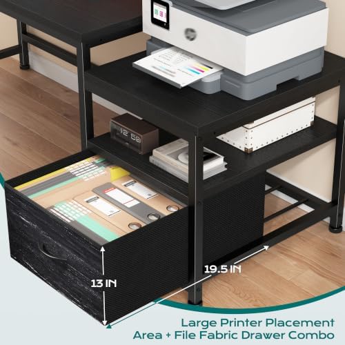 EnHomee 56.5" Office Desk with Drawers & Printer Space for Home Work,Black