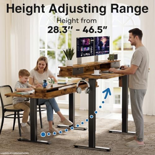 Veken 63x28 in Electric Standing Desk with Drawers, Adjustable Table, Brown
