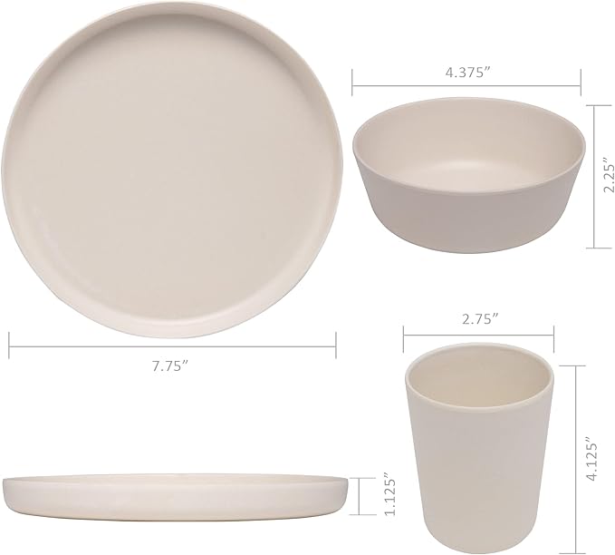Home STRB-BF12W-12 Stephan Roberts Bamboo Dinnerware Set Eco-Friendly Bamboo Fiber Dinnerware 12 PC (Cereal Bowls Unbreakable Plates Cups)