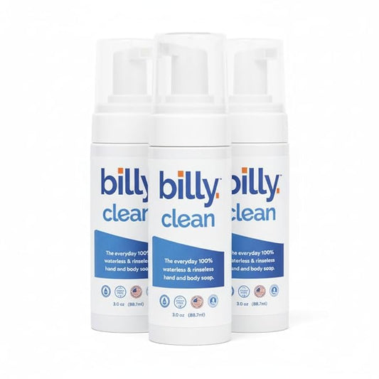 Billy Clean Big 3 Pack 100% Natural No Rinse Waterless Soap, Hand and Body, Travel Size Foaming Hand Sanitizer Alcohol Free, Elderly and Kids