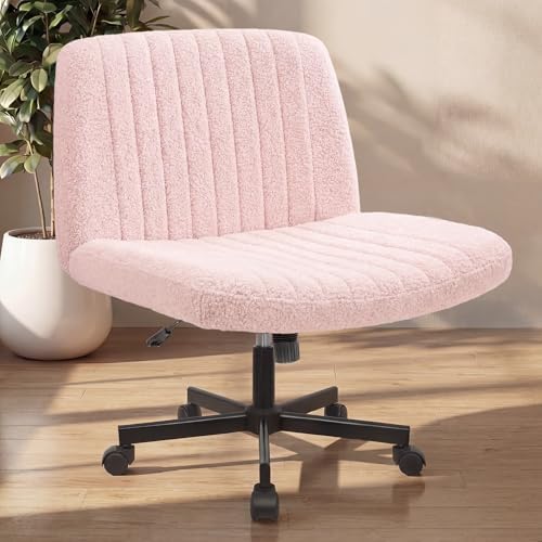 NEO CHAIR Criss Cross Chair with Wheels, Wide Comfy Desk Seat, Teddy Pink
