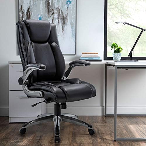 COLAMY Ergonomic Home Office Chair-Adjustable Lumbar Support for Extra Comfort, High Back Design with Padded Flip-up Arms for Adult Working, Study, Gaming (Black), 250lbs