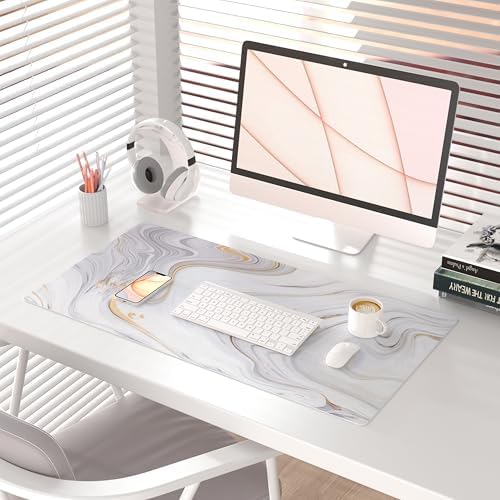 QiyI PU Leather Large Mouse Pad, Office Decor, 31.5" x 15.7", Gold Striped