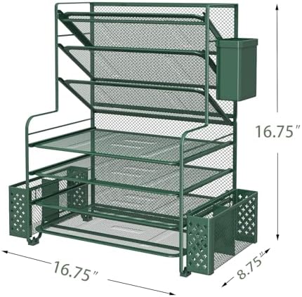 Simple Trending 7 Tier Desk File Organizer, Letter Tray Paper Organizer with Pen Holder and Metal Hanging Basket, Green