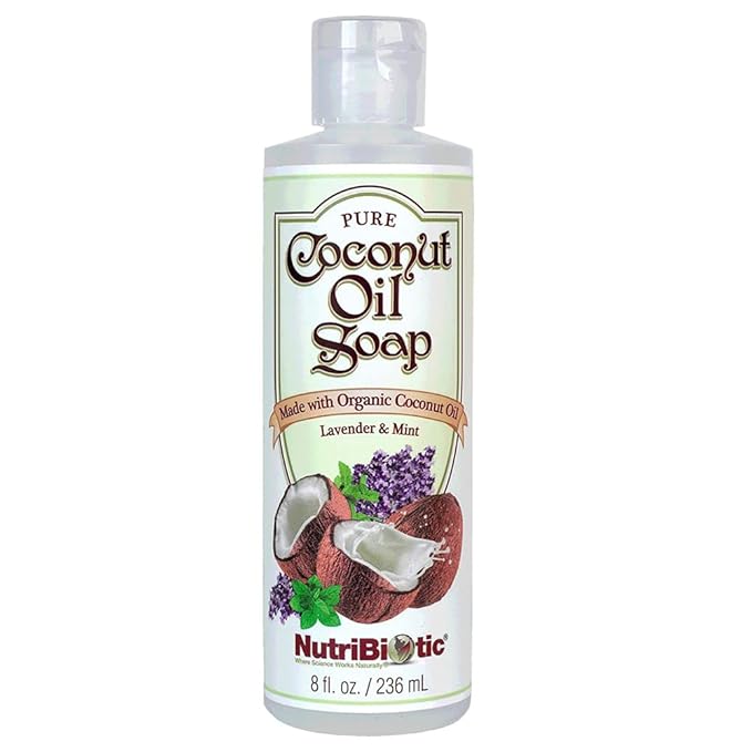 NutriBiotic – Pure Coconut Oil Soap, Lavender & Mint, 8 Oz | Certified Organic, Unrefined, Biodegradable | Vegan & Made without GMOs, Gluten, Parabens Or Sulfates | Fluid, Liquidy Soap