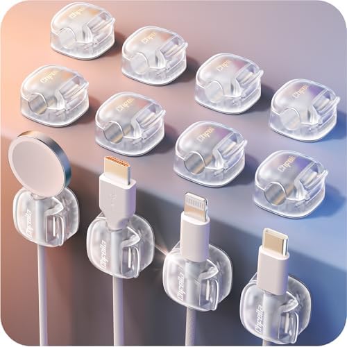 Cable Clips,12Pack Cord Holder Cord Organizer [1s Lock & Strongest Adhesive] Spring Cord Clips Phone Charger Wire Desk Cable Management Nightstand Home Office School Decor Women Desk,Transparent Clear
