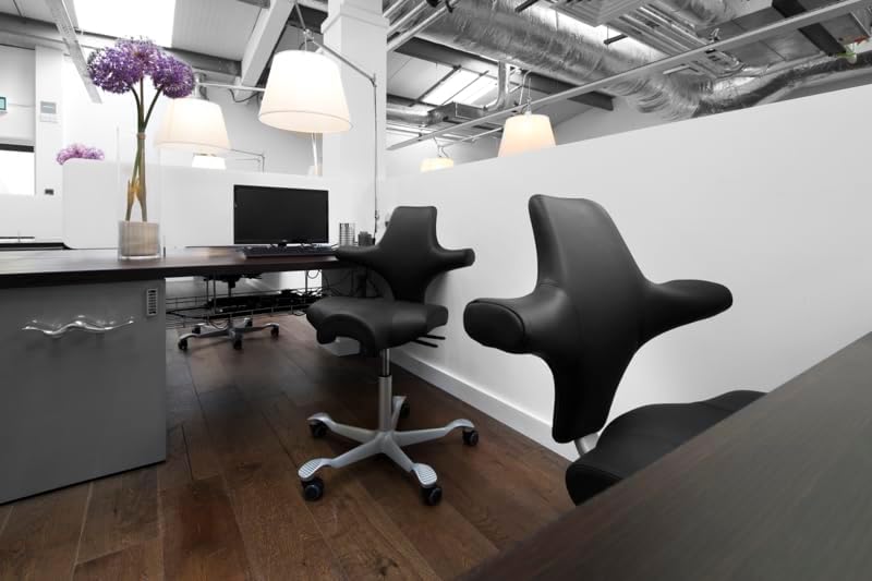 HAG Capisco Adjustable Sit to Stand Desk Chair - Silver Frame - Leather Black Seat