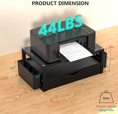 WALI Desk Organizer with Drawer and Pen Holder, 3 Tier Computer Monitor Stand for Home Office Supplies, Laptop Stand Riser for Computer, Laptop, Printer(PTT004-B), 1 Pack, Black