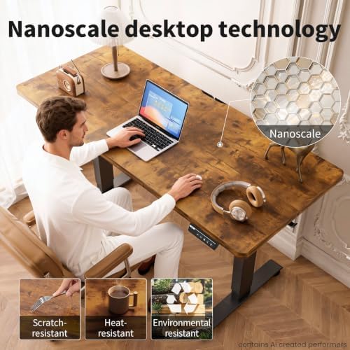 Veken 55" Super Large Standing Desk, Electric Height Adjustable, Brown