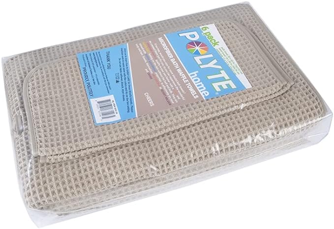 POLYTE Oversize, 60 x 30 in., Quick Dry Lint Free Microfiber Bath Towel Set, 6 Piece (Waffle Weave)